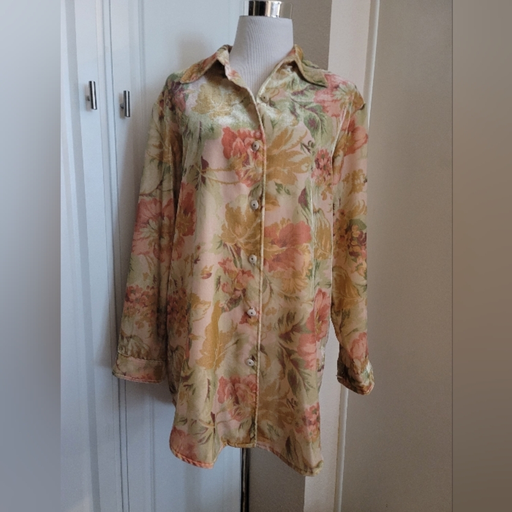 Coldwater Creek Velvet Floral Tunic Shirt Blouse Size S